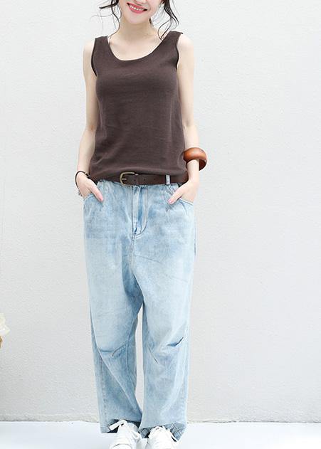 Chocolate Cotton Long Shirts Sleeveless Loose Summer Top