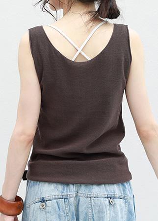 Chocolate Cotton Long Shirts Sleeveless Loose Summer Top