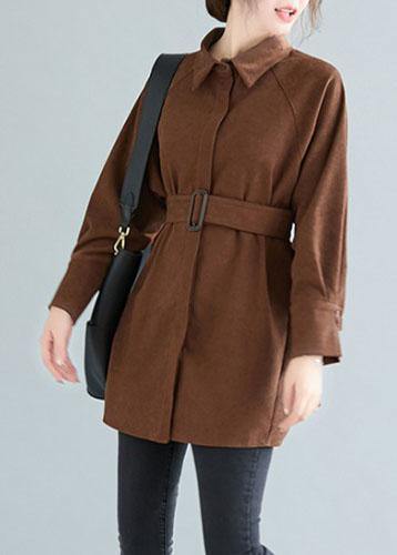 Women chocolate cotton tops women lapel Button oversized spring blouses
