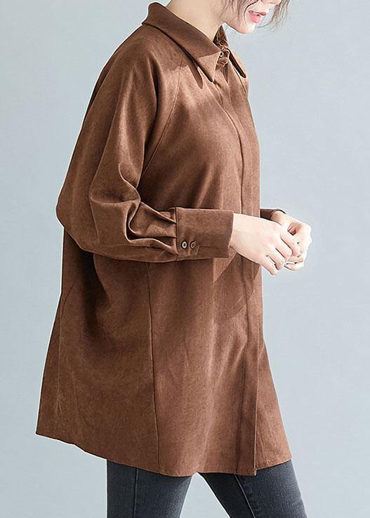 Women chocolate cotton tops women lapel Button oversized spring blouses