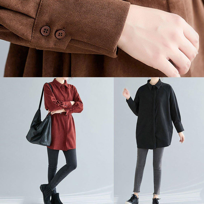 Chocolate Cotton Tops Lapel Button Oversized Spring Blouses