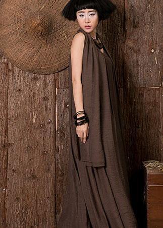 Chocolate Linen Dresses Sleeveless Cotton Dresses