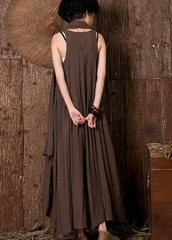 Chocolate Linen Dresses Sleeveless Cotton Dresses