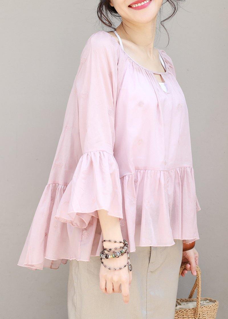 Cotton Long Shirts Boutique Summer Pleated Hem Loose Blouse