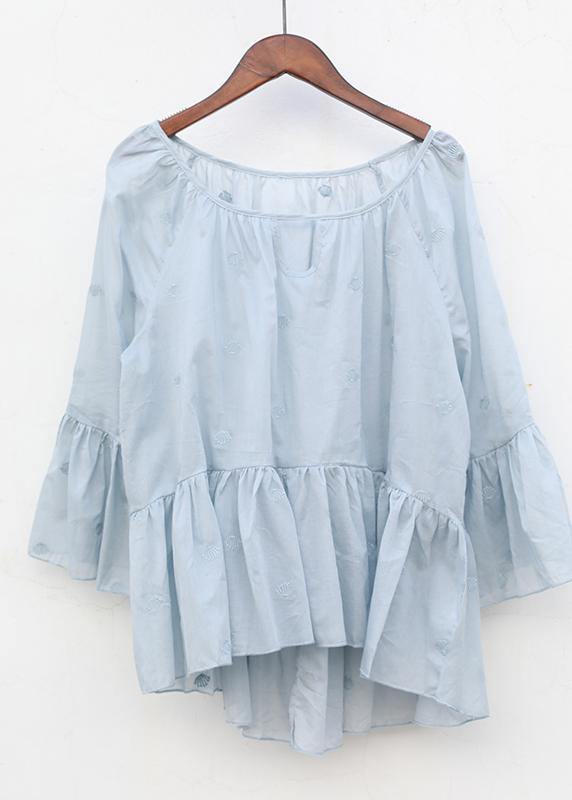 Cotton Long Shirts Boutique Summer Pleated Hem Loose Blouse
