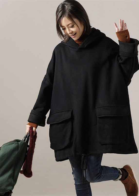 Cotton Blouses for High Neck Sewing Black Knee Blouses Hooded
