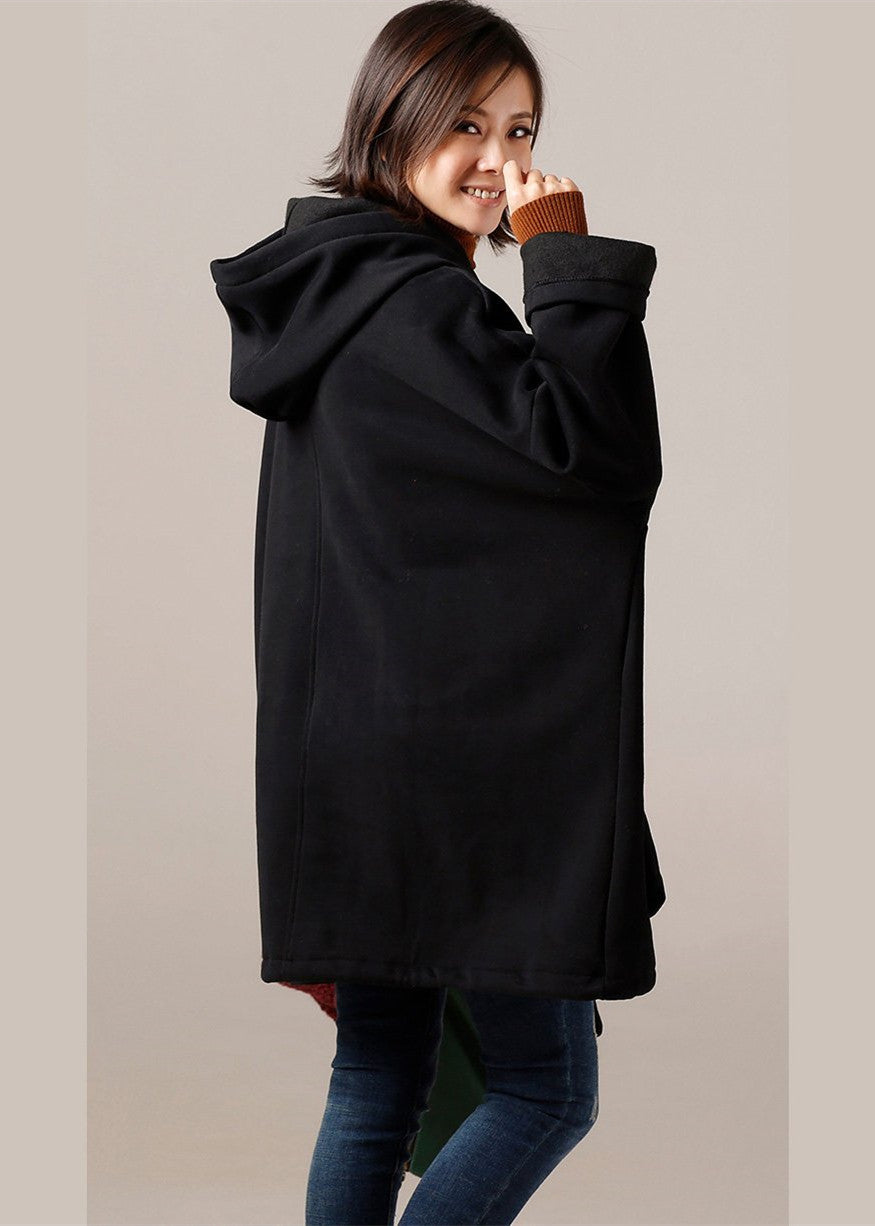 Cotton Blouses for High Neck Sewing Black Knee Blouses Hooded