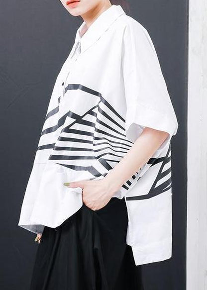 Cotton Box Top Irregular Stripes High Low Hem T-shirt