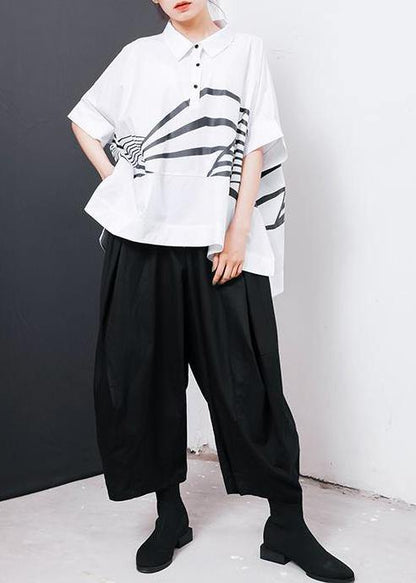 Cotton Box Top Irregular Stripes High Low Hem T-shirt