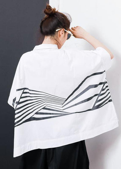 Cotton Box Top Irregular Stripes High Low Hem T-shirt