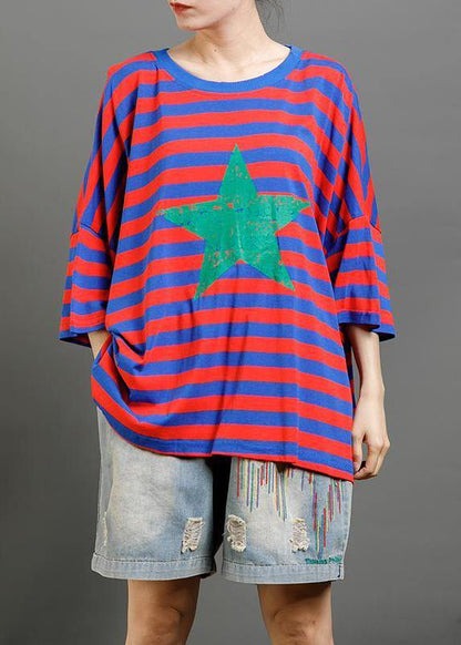 Cotton Clothes for Pakistani Red and Blue Stripes Loose Blouse