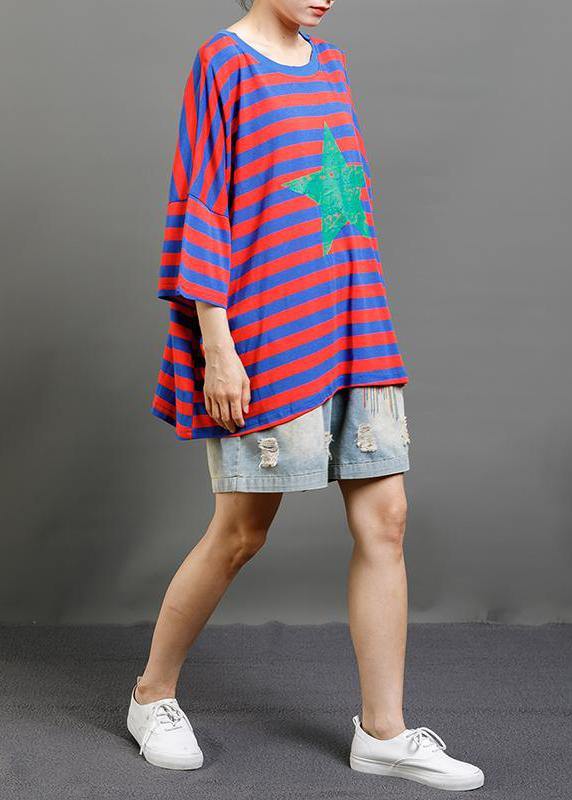 Cotton Clothes for Pakistani Red and Blue Stripes Loose Blouse