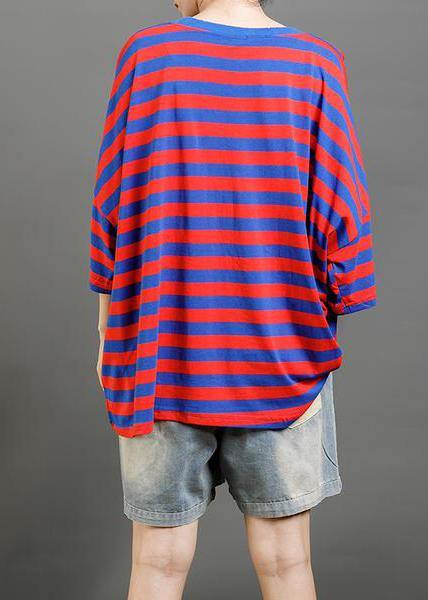 Cotton Clothes for Pakistani Red and Blue Stripes Loose Blouse