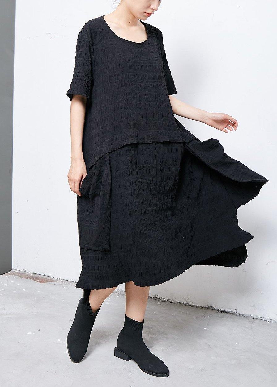 Cotton Clothes Organic Irregular Round Neck Cotton Dress