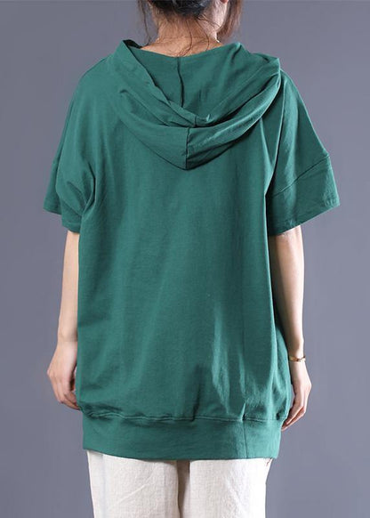 Cotton Linen Tops Cotton Hooded Double Pockets Blouse