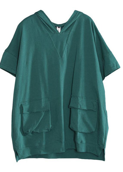Cotton Linen Tops Cotton Hooded Double Pockets Blouse