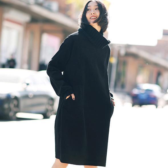 Cotton Quilting Clothes Boutique High Neck Sleeve Black Art Dress Spring