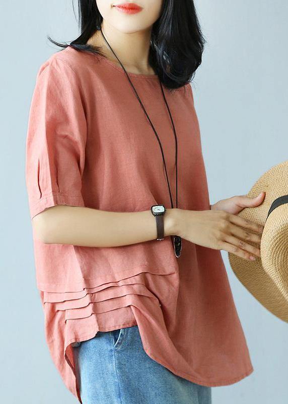 Cotton Shirts Summer Cotton Red Literary Half Sleeve T-shirt