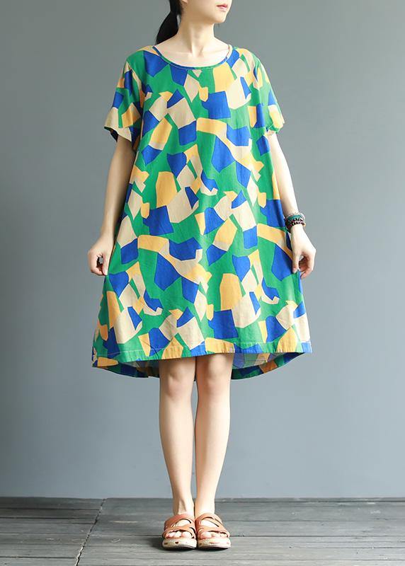 Cotton Tunic Top Fun Short Sleeve Printed A-line Dress