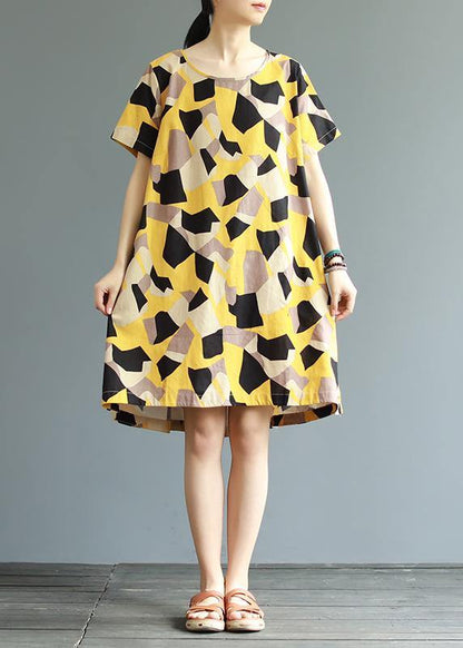 Cotton Tunic Top Fun Short Sleeve Printed A-line Dress