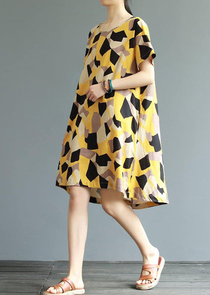 Cotton Tunic Top Fun Short Sleeve Printed A-line Dress