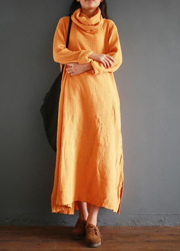 Cotton Tunics for Fitted Turtleneck Split Loose Cotton Winter Dress