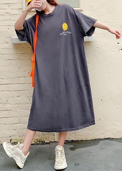 Dark Gray Cartoon Print Clothes O Neck Summer Dress