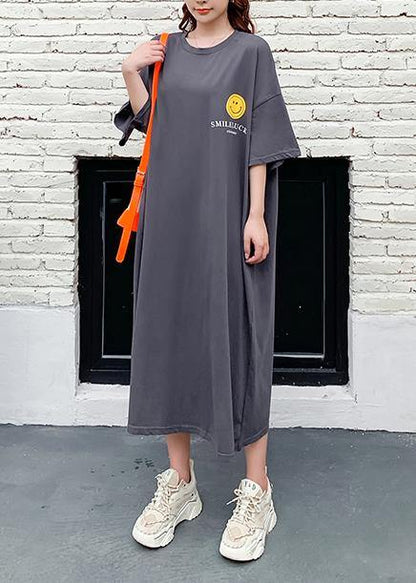 Dark Gray Cartoon Print Clothes O Neck Summer Dress