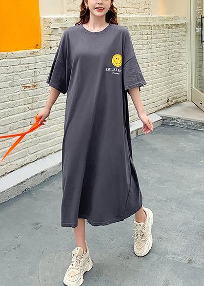 Dark Gray Cartoon Print Clothes O Neck Summer Dress