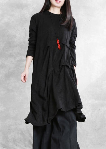 Dark Gray Cotton Tunic Dresses Metric Cinched Art Dress
