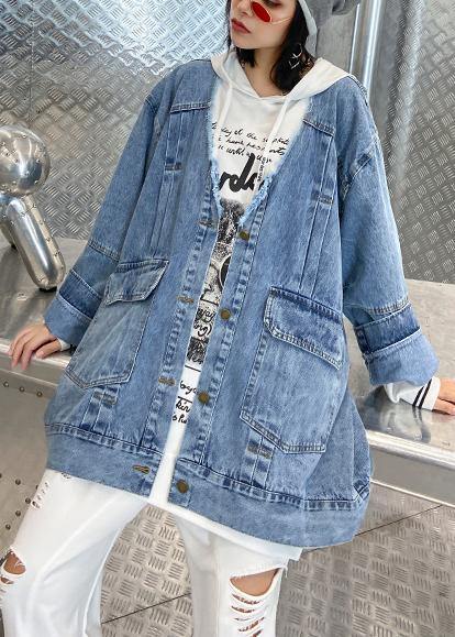 Denim Blue Fine Trench Coat Shape Button Down Outwear