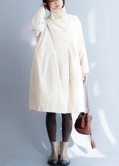 Double Breast Fine Stand Collar Box Coat Beige Dresses Jackets