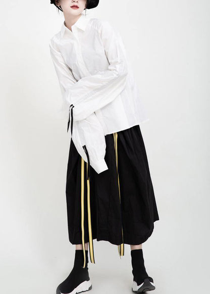 Women drawstring cotton fall clothes Tutorials white shirts