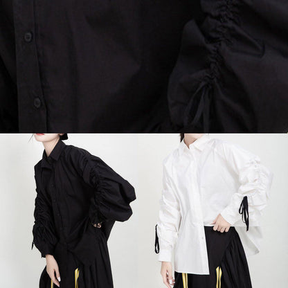 Women drawstring cotton fall clothes Tutorials white shirts