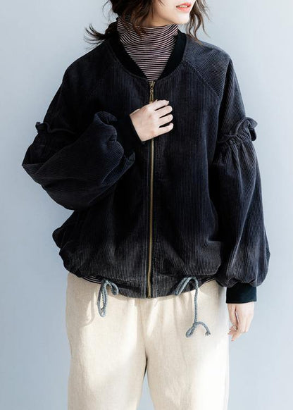 Drawstring Hem Fine Zippered Tunic Coat Gray Tunic Outwears