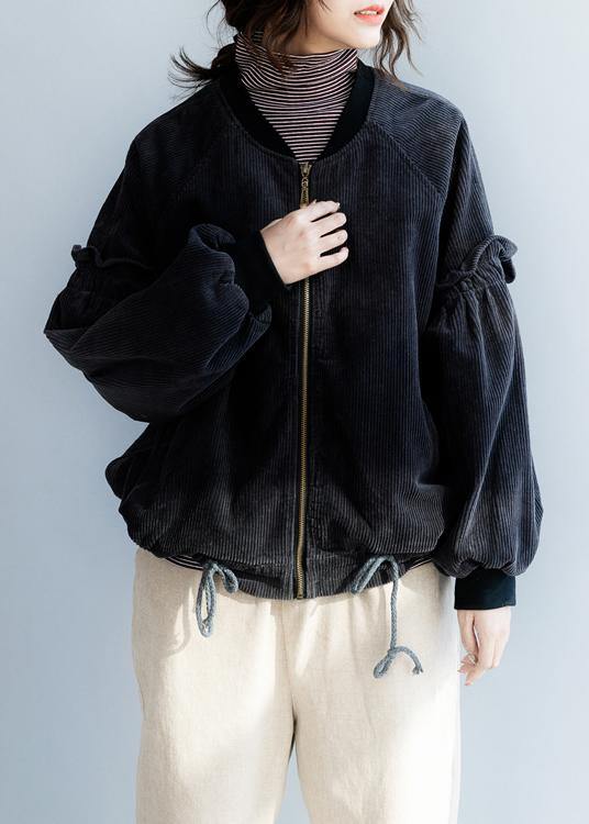 Drawstring Hem Fine Zippered Tunic Coat Gray Tunic Outwears