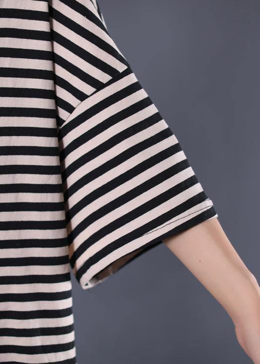 Drawstring Hooded Cotton Tunic Pattern Tunic Tops Black Striped Blouse Summer