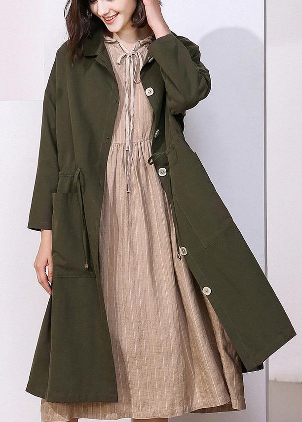 Drawstring Fine Spring Clothes Dark Green Baggy Coats