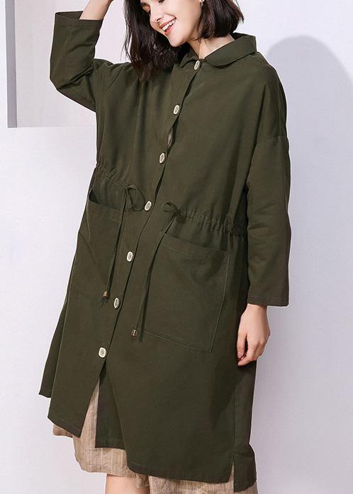 Drawstring Fine Spring Clothes Dark Green Baggy Coats
