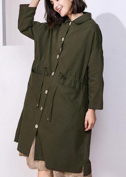 Drawstring Fine Spring Clothes Dark Green Baggy Coats