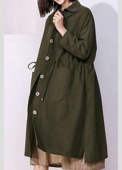 Drawstring Fine Spring Clothes Dark Green Baggy Coats