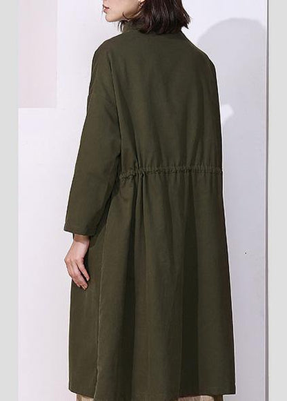 Drawstring Fine Spring Clothes Dark Green Baggy Coats