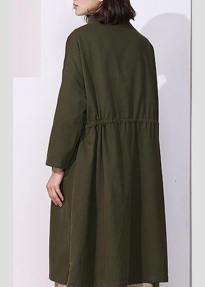Drawstring Fine Spring Clothes Dark Green Baggy Coats