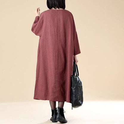 Dresses 18th Century Cotton Linen Autumn Round Neck Long Sleeve Loose Dress