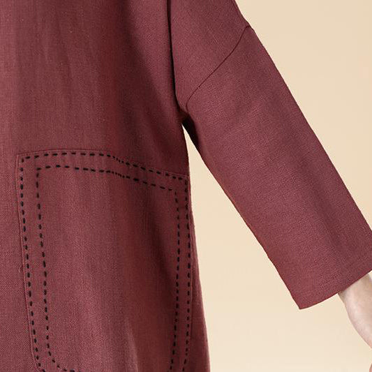 Dresses 18th Century Cotton Linen Autumn Round Neck Long Sleeve Loose Dress