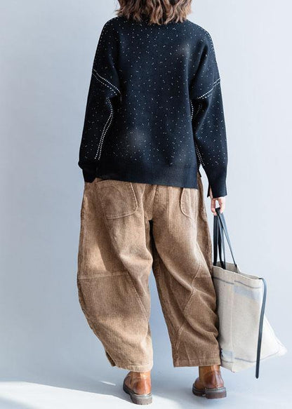 Fall Black Knitted Blouse Zippered Clothes for