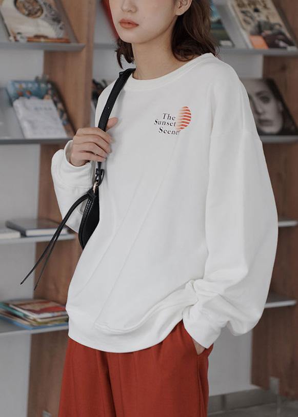 Women fall cotton o neck Long Shirts Fabrics white top