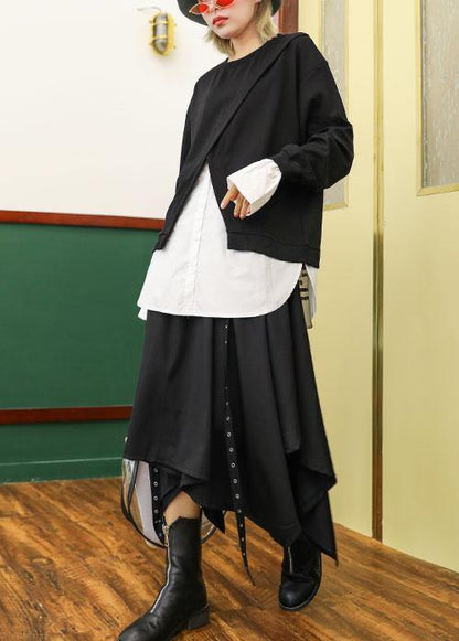 Women false two pieces cotton top silhouette Work Outfits black blouses fall