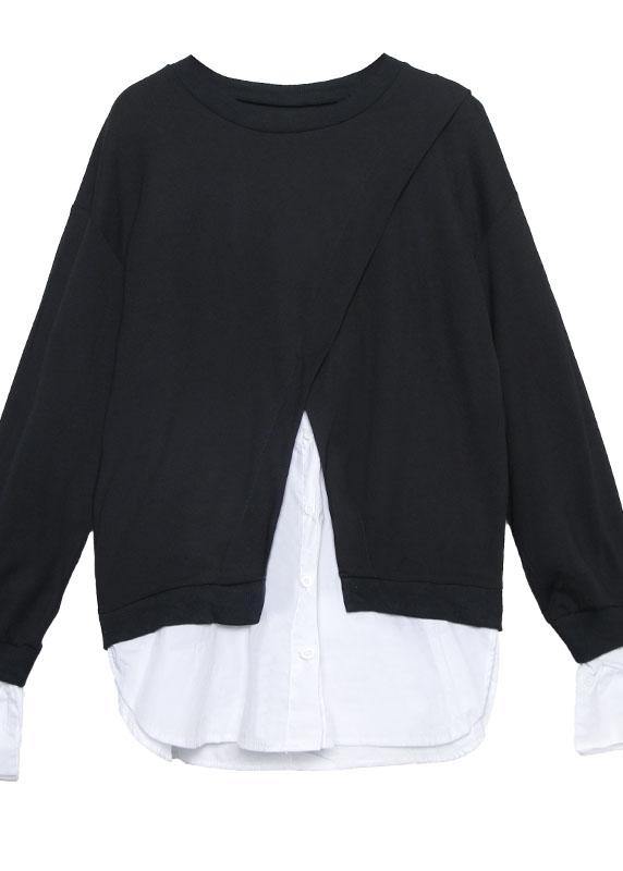 Women false two pieces cotton top silhouette Work Outfits black blouses fall