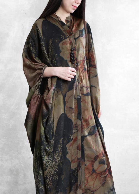 Robes Stand Collar Batwing Sleeve Kaftan Summer Dress